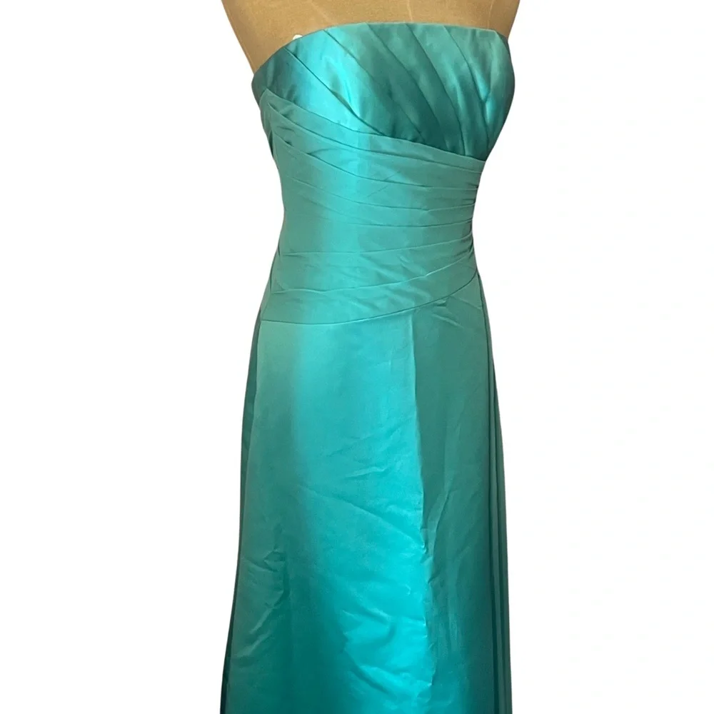 mint strapless bridesmaid dress Adrianna Papell Strapless Metallic Jacquard Column Gown